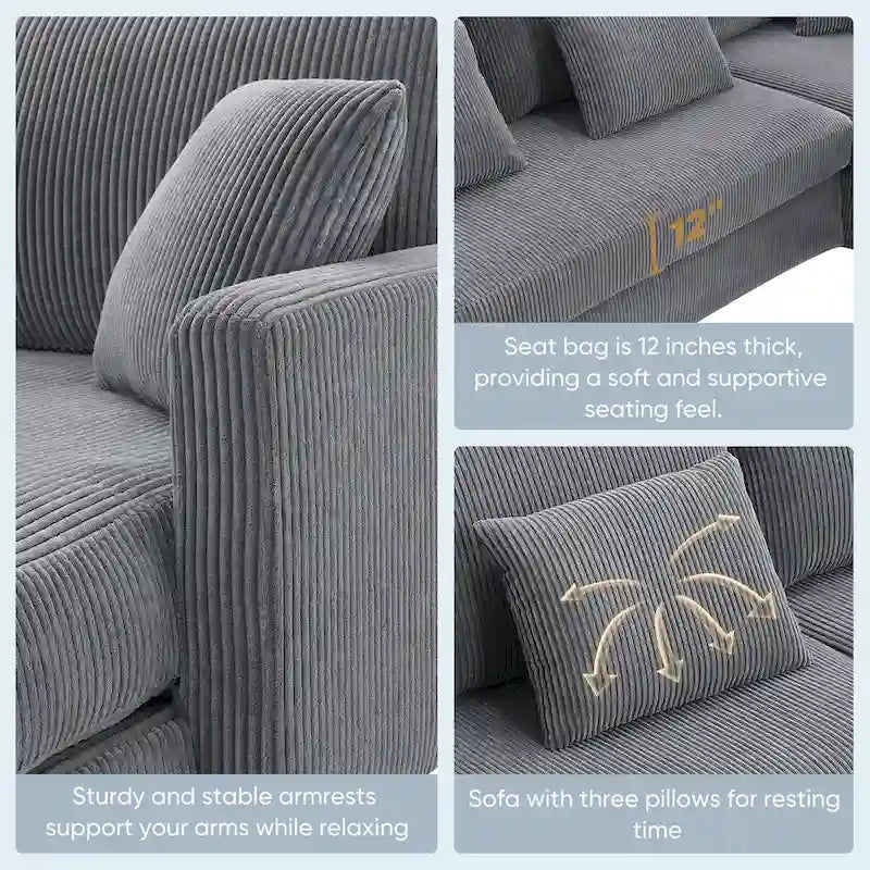 Canapé d'angle convertible moderne 4 places avec méridienne réversible et coussins