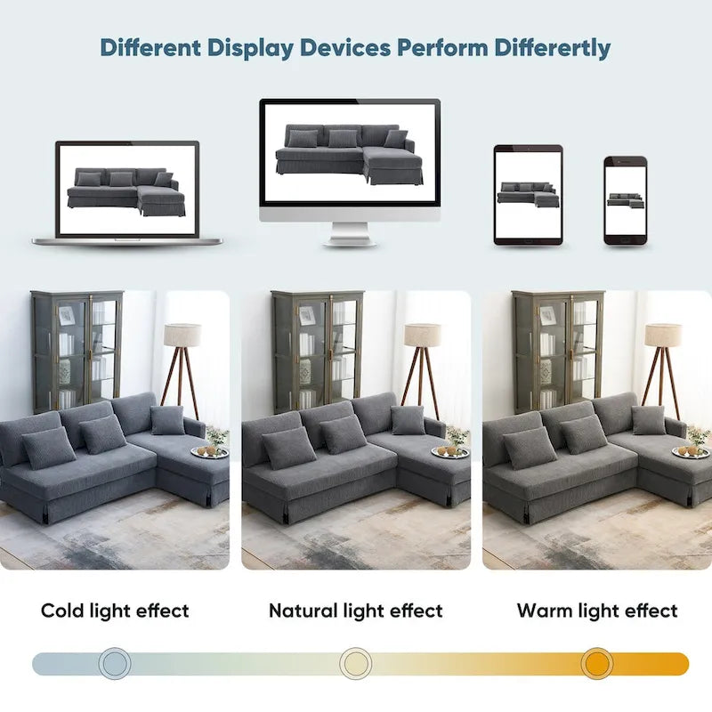 Canapé d'angle convertible moderne 4 places avec méridienne réversible et coussins