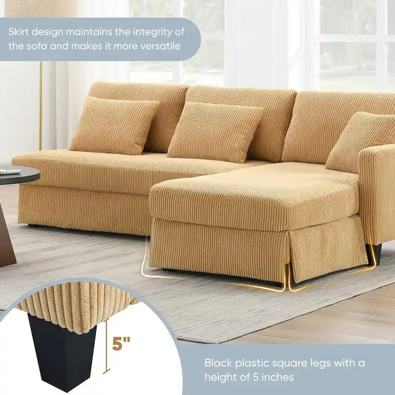 Canapé d'angle convertible moderne 4 places avec méridienne réversible et coussins