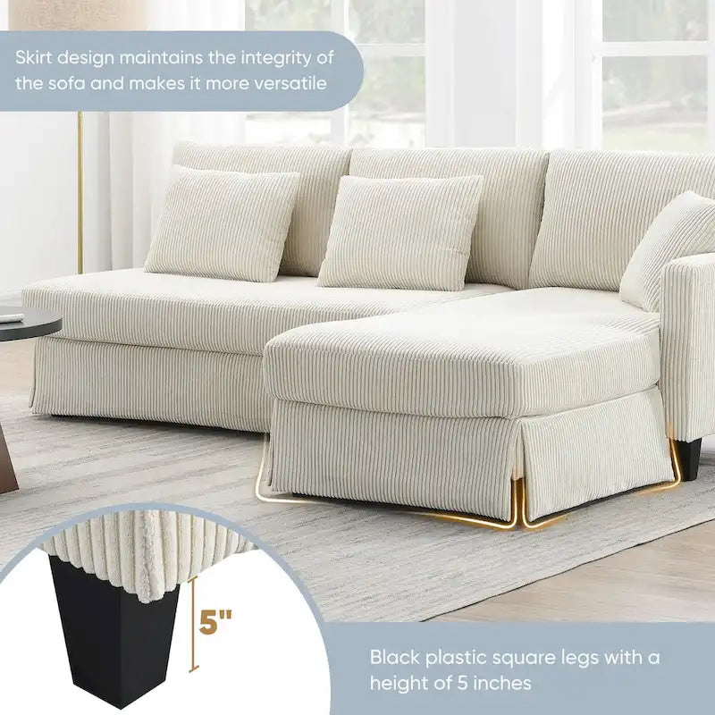 Canapé d'angle convertible moderne 4 places avec méridienne réversible et coussins