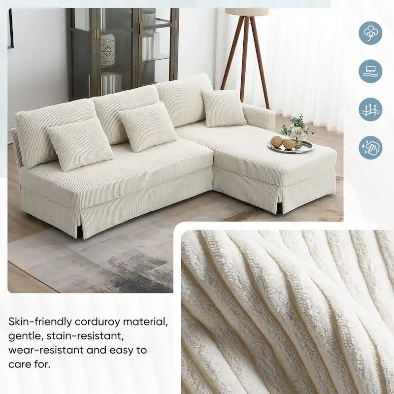 Canapé d'angle convertible moderne 4 places avec méridienne réversible et coussins