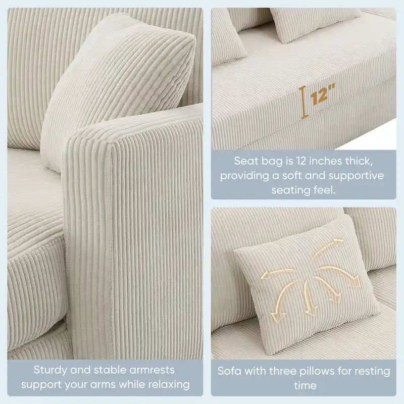 Canapé d'angle convertible moderne 4 places avec méridienne réversible et coussins