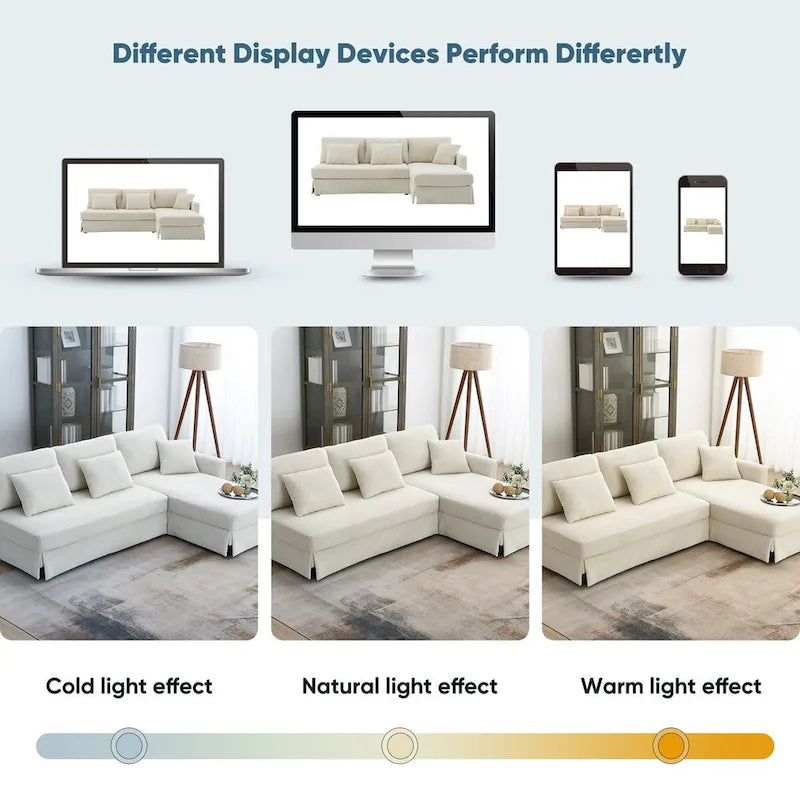 Canapé d'angle convertible moderne 4 places avec méridienne réversible et coussins