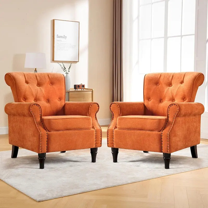 Fauteuil d'appoint rembourré à motif floral HOMYKA, accoudoirs roulés et garniture cloutée, lot de 2