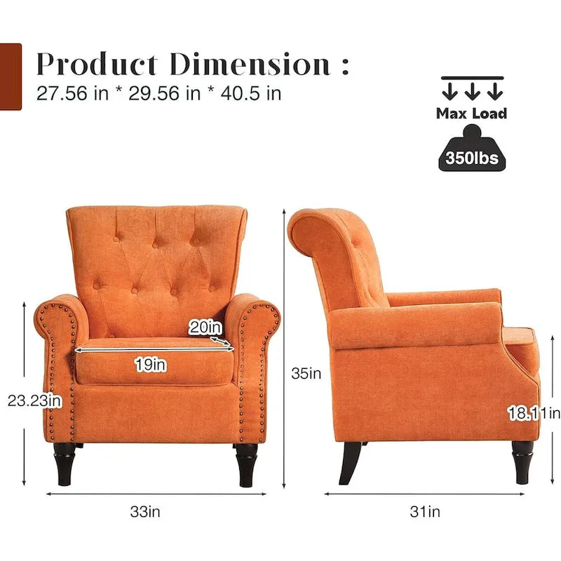 Fauteuil d'appoint rembourré à motif floral HOMYKA, accoudoirs roulés et garniture cloutée, lot de 2