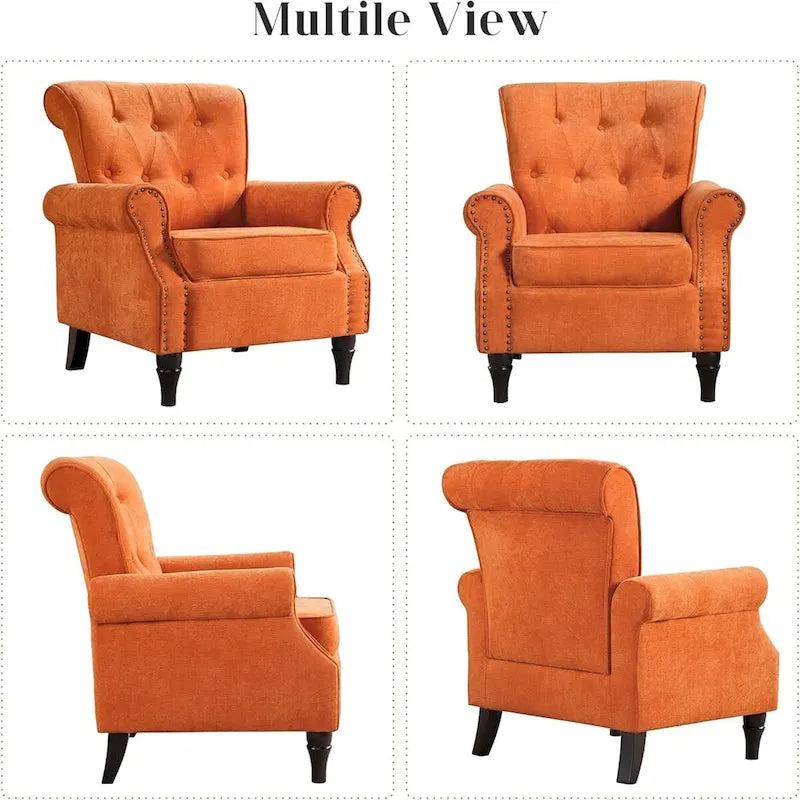 Fauteuil d'appoint rembourré à motif floral HOMYKA, accoudoirs roulés et garniture cloutée, lot de 2