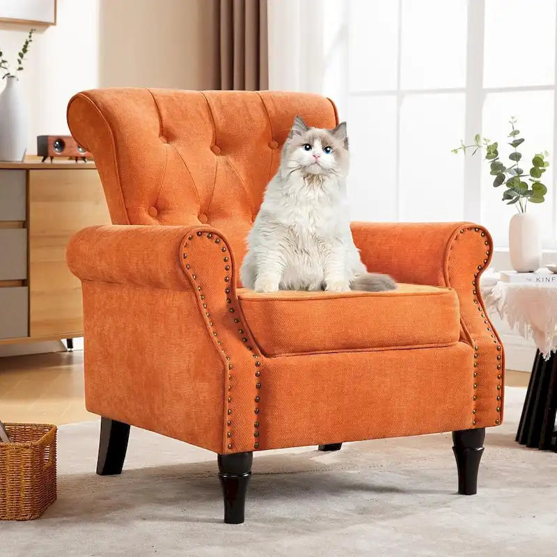 Fauteuil d'appoint rembourré à motif floral HOMYKA, accoudoirs roulés et garniture cloutée, lot de 2