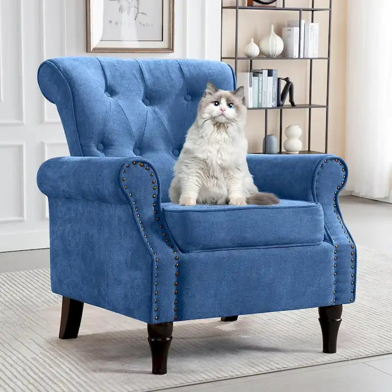 Fauteuil d'appoint rembourré à motif floral HOMYKA, accoudoirs roulés et garniture cloutée, lot de 2