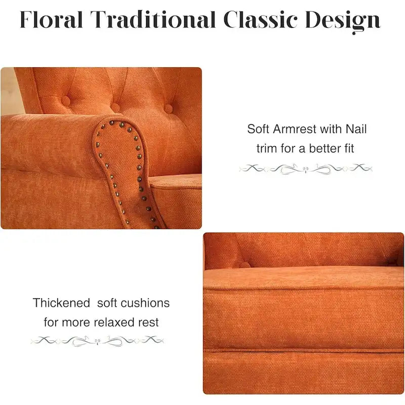 Fauteuil d'appoint rembourré à motif floral HOMYKA, accoudoirs roulés et garniture cloutée, lot de 2