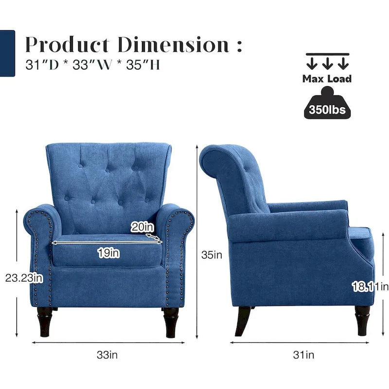 Fauteuil d'appoint rembourré à motif floral HOMYKA, accoudoirs roulés et garniture cloutée, lot de 2