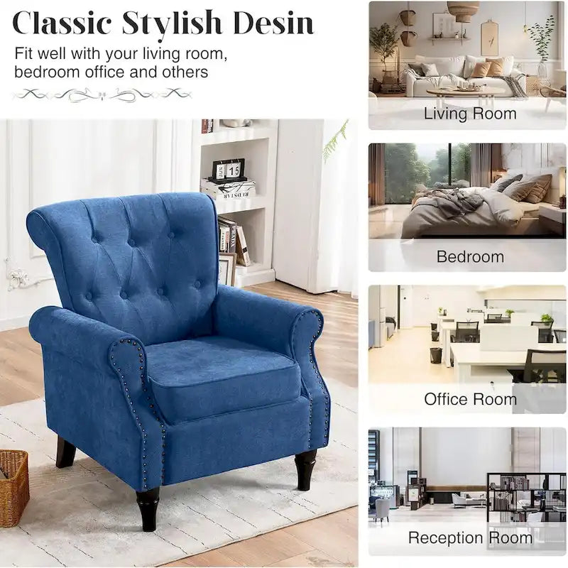 Fauteuil d'appoint rembourré à motif floral HOMYKA, accoudoirs roulés et garniture cloutée, lot de 2