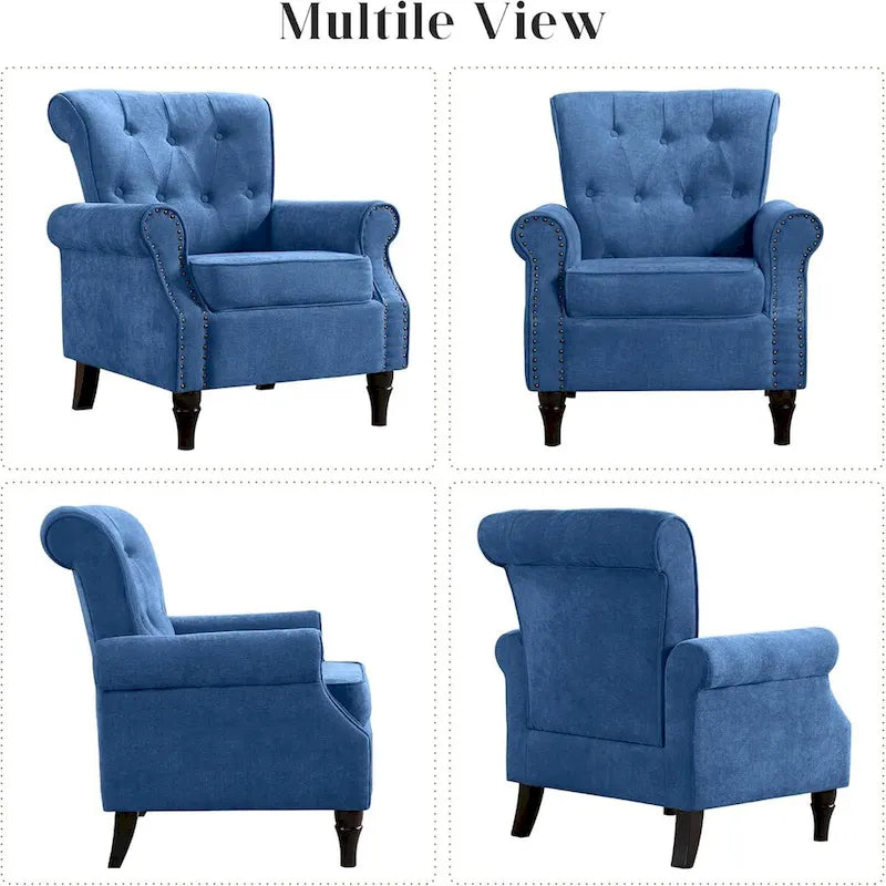 Fauteuil d'appoint rembourré à motif floral HOMYKA, accoudoirs roulés et garniture cloutée, lot de 2