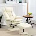 Fauteuil inclinable pivotant HOMCOM avec repose-pieds et pouf, revêtement en similicuir, base enveloppée, blanc crème