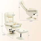 Fauteuil inclinable pivotant HOMCOM avec repose-pieds et pouf, revêtement en similicuir, base enveloppée, blanc crème