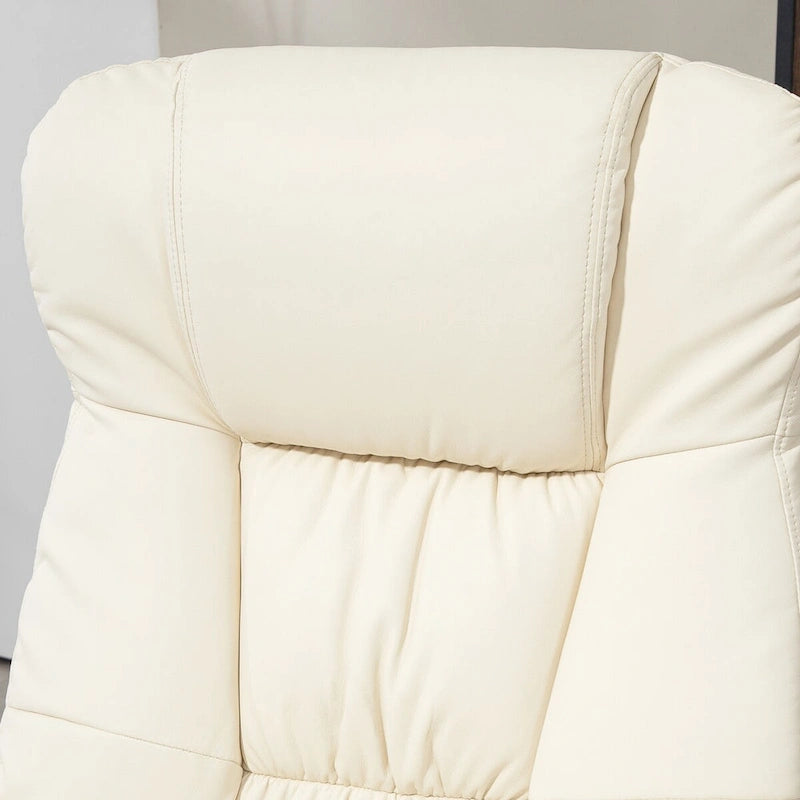 Fauteuil inclinable pivotant HOMCOM avec repose-pieds et pouf, revêtement en similicuir, base enveloppée, blanc crème