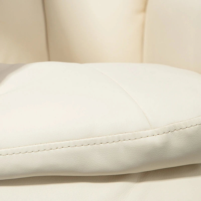 Fauteuil inclinable pivotant HOMCOM avec repose-pieds et pouf, revêtement en similicuir, base enveloppée, blanc crème