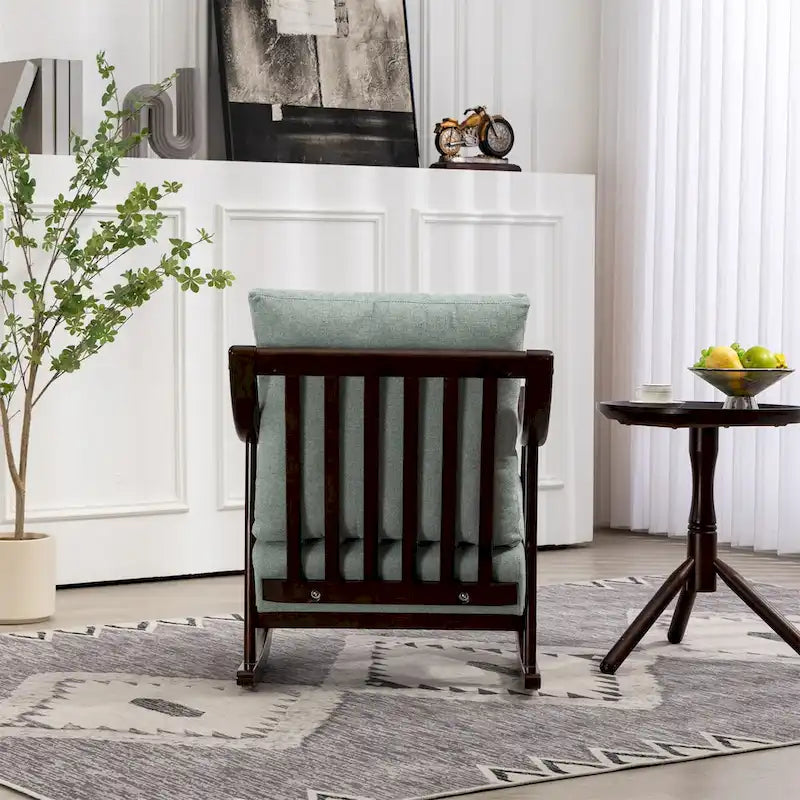 Fauteuil à bascule moderne recouvert de tissu tissé avec structure en bois massif