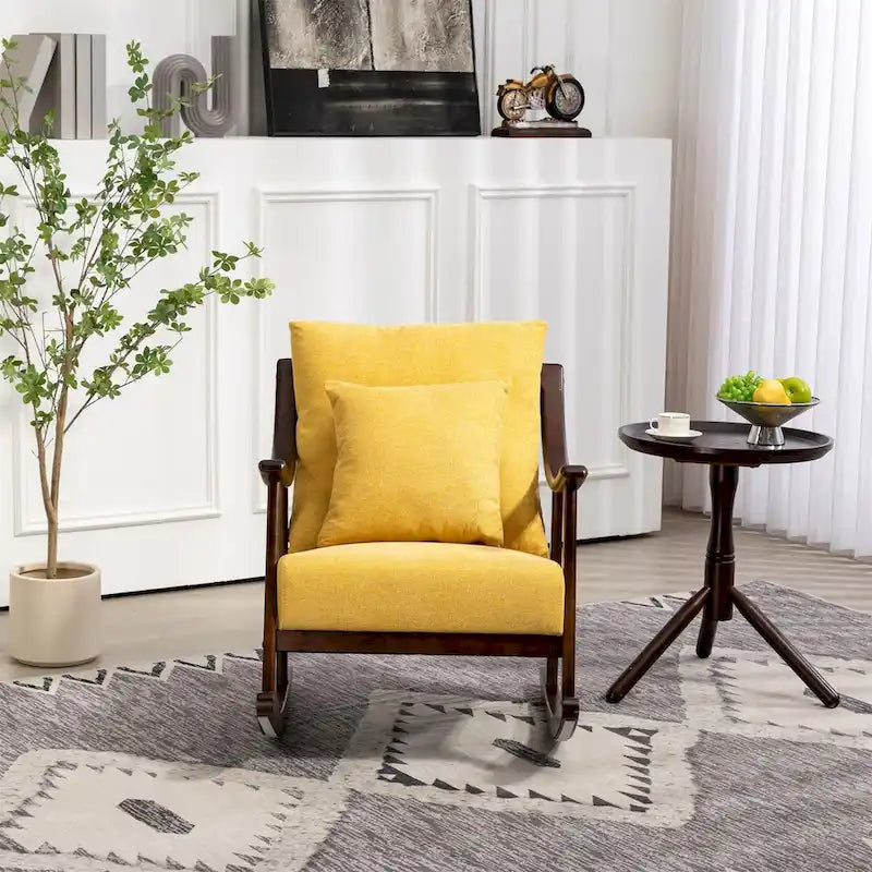 Fauteuil à bascule moderne recouvert de tissu tissé avec structure en bois massif