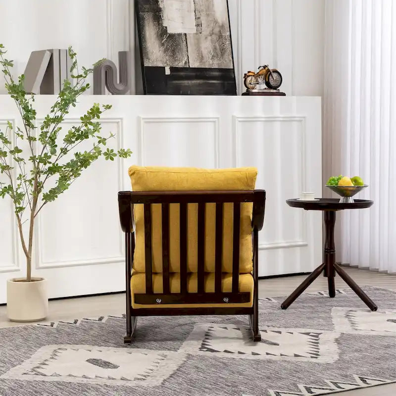 Fauteuil à bascule moderne recouvert de tissu tissé avec structure en bois massif