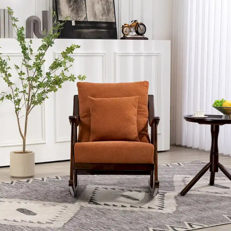 Fauteuil à bascule moderne recouvert de tissu tissé avec structure en bois massif