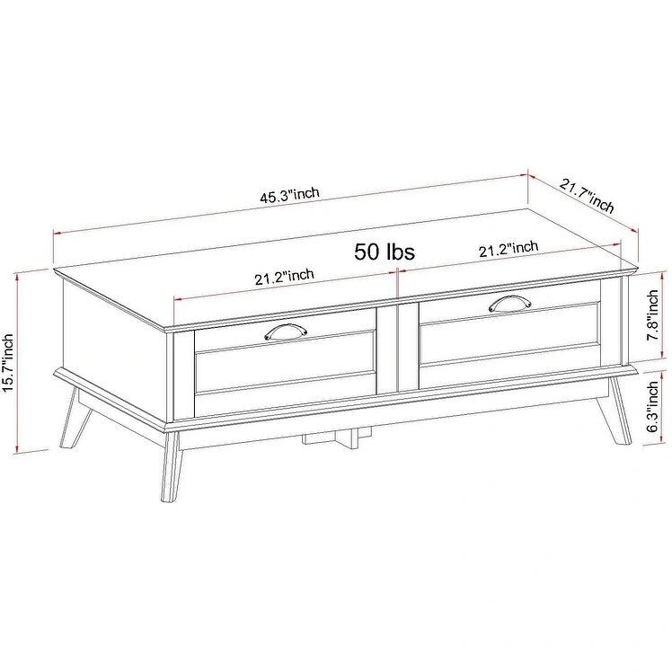 Table basse centrale Caffoz avec deux tiroirs entièrement extensibles