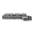 Grand canapé d'angle moderne amovible en tissu gris avec coussins