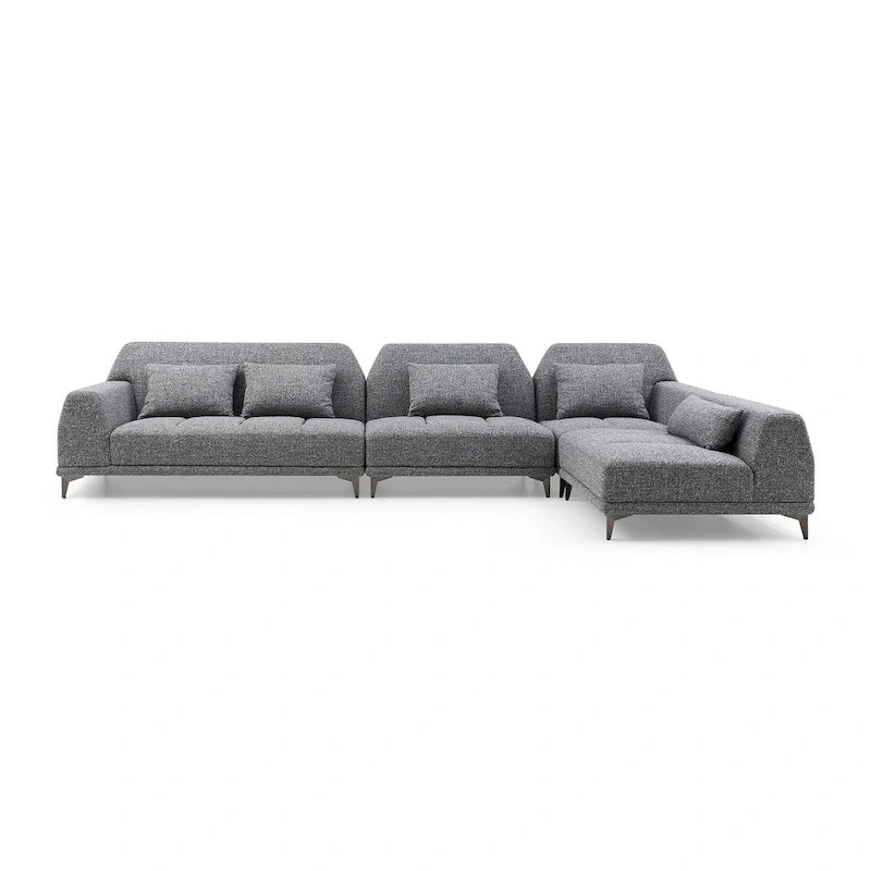 Grand canapé d'angle moderne amovible en tissu gris avec coussins