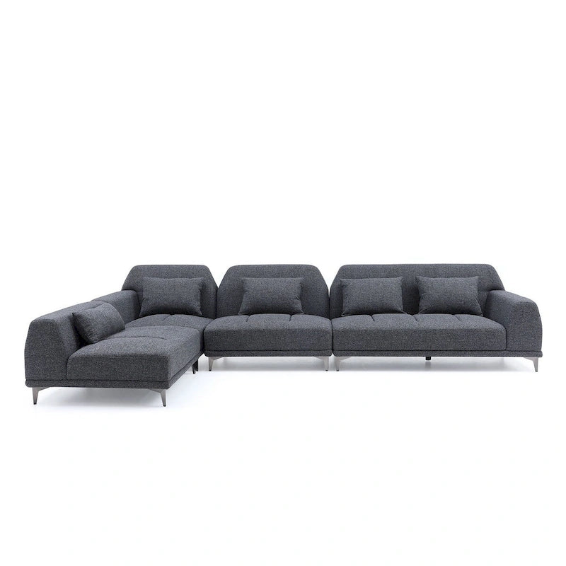 Grand canapé d'angle moderne amovible en tissu gris avec coussins