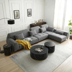 Grand canapé d'angle moderne amovible en tissu gris avec coussins