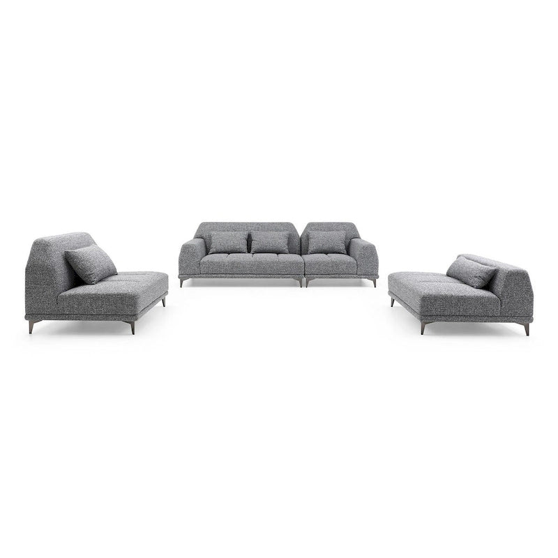 Grand canapé d'angle moderne amovible en tissu gris avec coussins