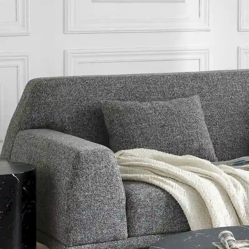 Grand canapé d'angle moderne amovible en tissu gris avec coussins