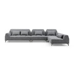 Grand canapé d'angle moderne amovible en tissu gris avec coussins