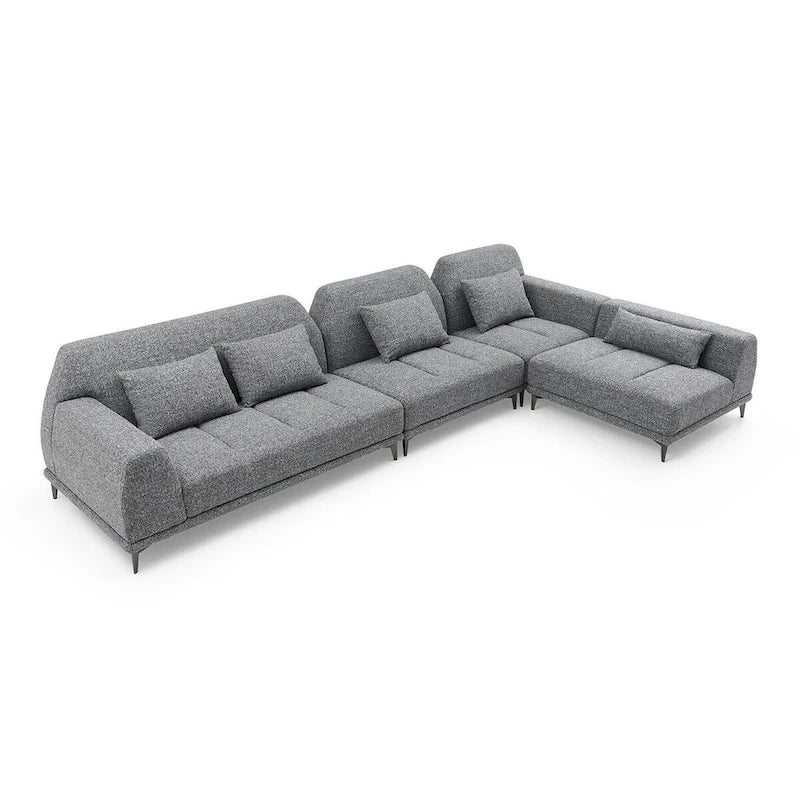 Grand canapé d'angle moderne amovible en tissu gris avec coussins