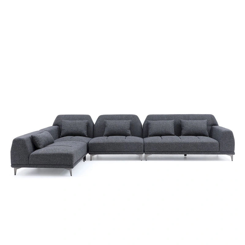 Grand canapé d'angle moderne amovible en tissu gris avec coussins