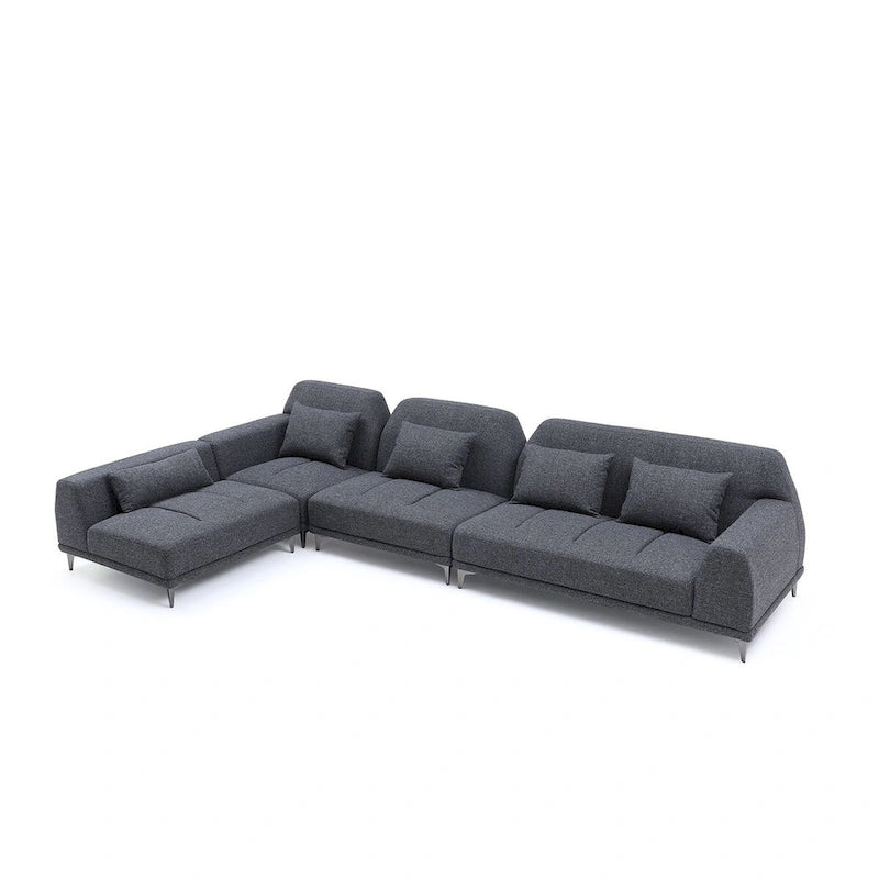 Grand canapé d'angle moderne amovible en tissu gris avec coussins
