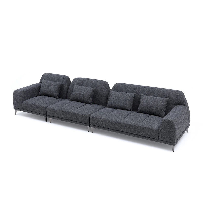 Grand canapé d'angle moderne amovible en tissu gris avec coussins