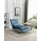 Leisure Concubine Sofa with Acrylic Feet, Traditional Chaise Velvet Barrel Sofa with Lumbar Support Pillow for Living Room