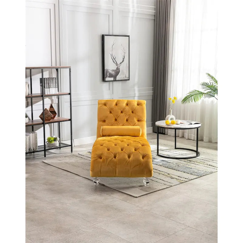 Canapé-lit Leisure Concubine avec pieds en acrylique, canapé tonneau traditionnel en velours avec coussin de soutien lombaire pour salon