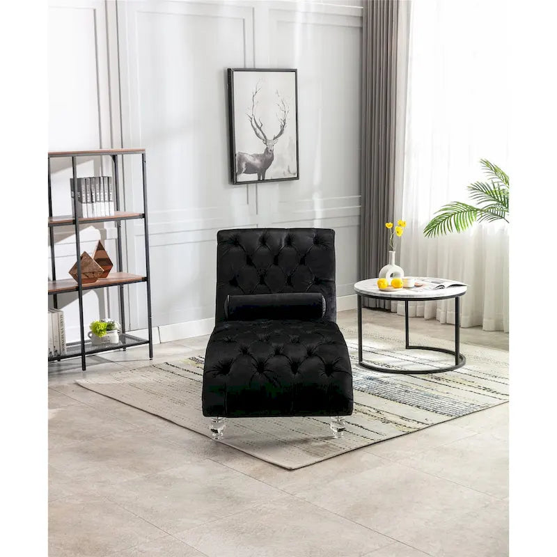 Canapé-lit Leisure Concubine avec pieds en acrylique, canapé tonneau traditionnel en velours avec coussin de soutien lombaire pour salon