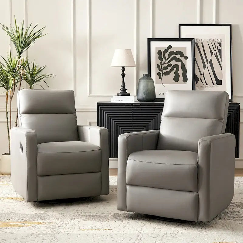 Ensemble de 2 fauteuils inclinables pivotants en cuir véritable Josefa de Hulala Home