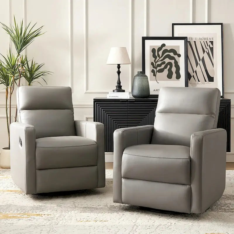 Ensemble de 2 fauteuils inclinables pivotants en cuir véritable Josefa de Hulala Home