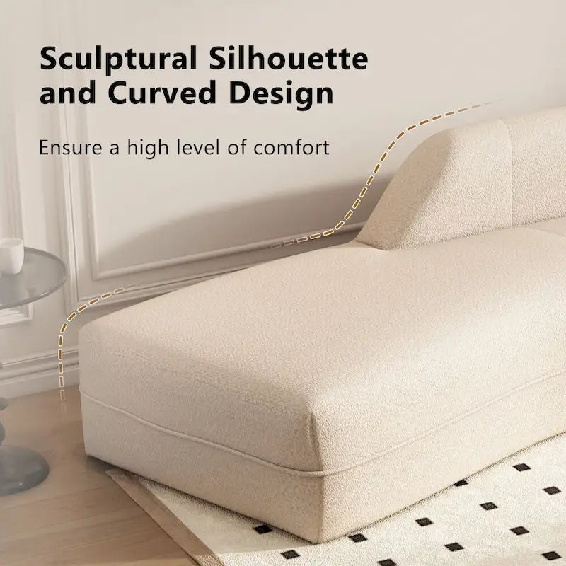 109,4 Chaise longue incurvée, canapé moderne d'intérieur pour salon, beige
