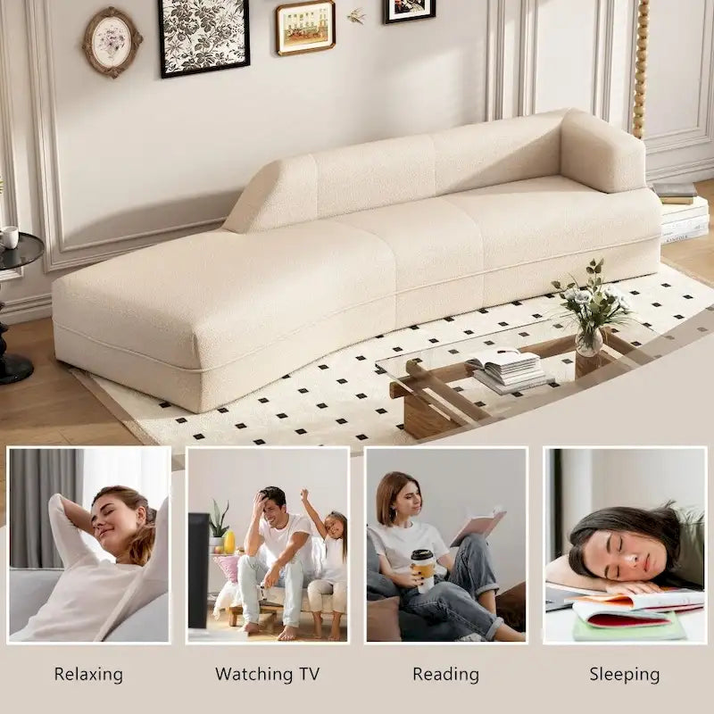 109,4 Chaise longue incurvée, canapé moderne d'intérieur pour salon, beige