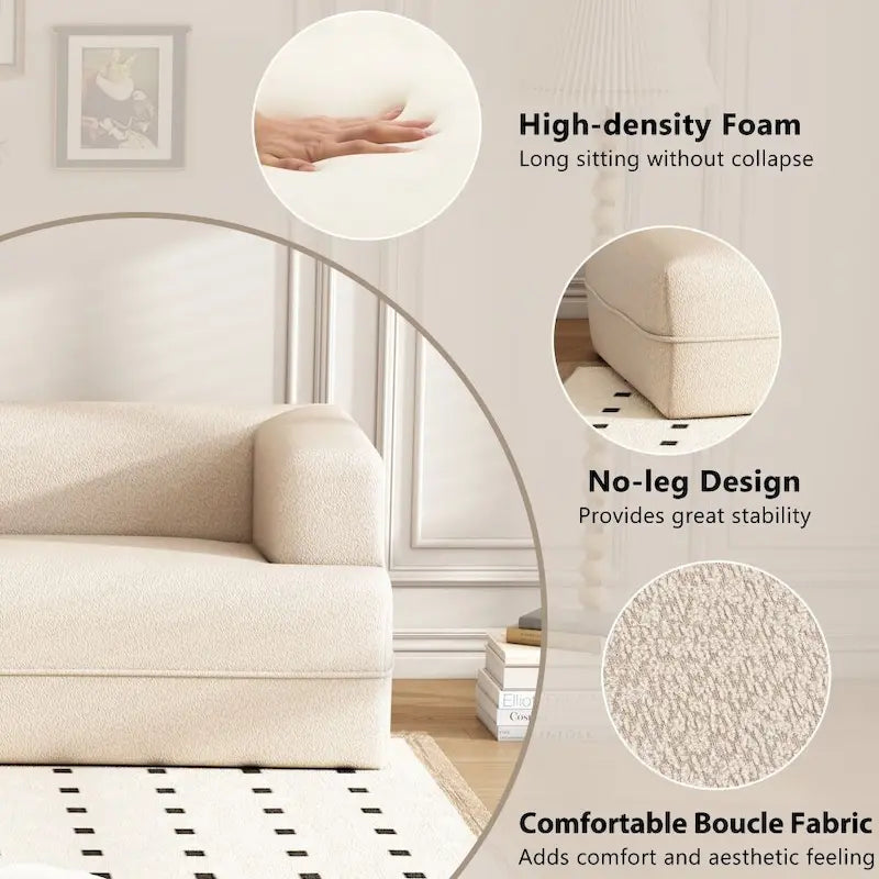 109,4 Chaise longue incurvée, canapé moderne d'intérieur pour salon, beige