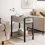 End Table with Charging Station, Narrow Side Table with Drawer and Storage End Table