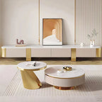 Meubles TV modernes 78,7, plateau en pierre frittée blanche brillante, pieds dorés, 4 tiroirs - 78,74