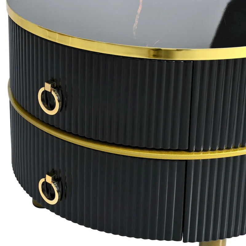 Table basse empilable moderne Mieres, ensemble de 2 tables basses gigognes, tables d'appoint avec plateau en verre trempé brun