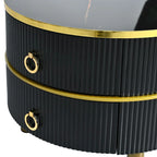 Table basse empilable moderne Mieres, ensemble de 2 tables basses gigognes, tables d'appoint avec plateau en verre trempé brun