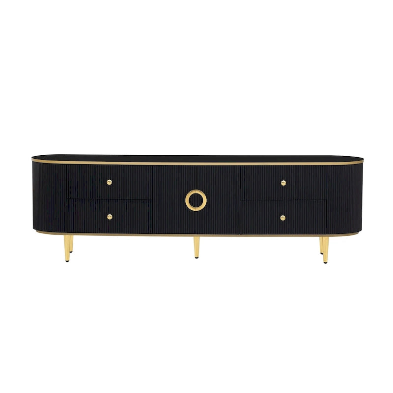 Meuble TV moderne pour téléviseurs jusqu'à 80 pouces, centre multimédia avec 4 tiroirs et 1 placard