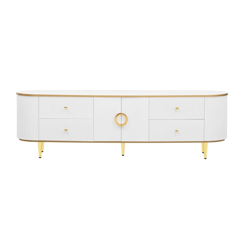 Meuble TV moderne pour téléviseurs jusqu'à 80 pouces, centre multimédia avec 4 tiroirs et 1 placard